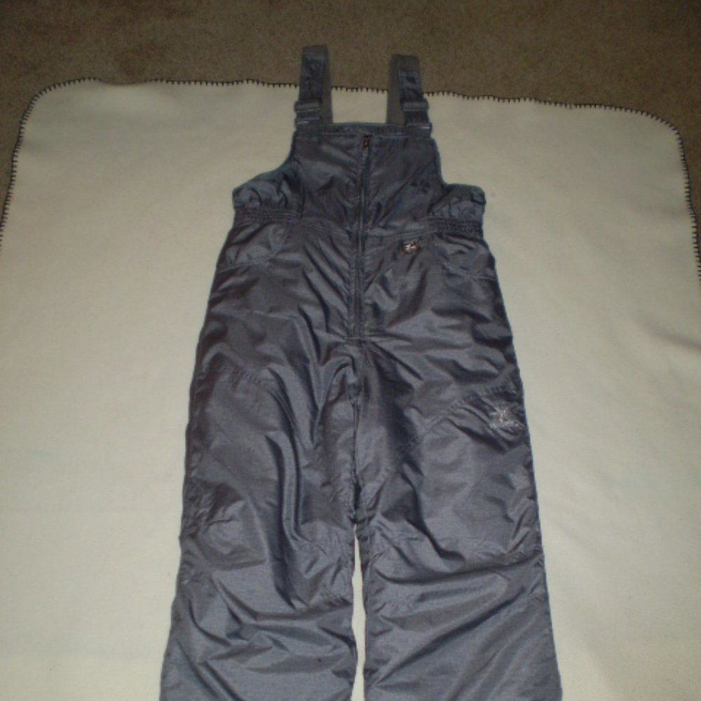 GIRLS SIZE: 14/16~BIB ONE-PIECE PEWTER GRAY SNOWPANTS~GENTLY WORN